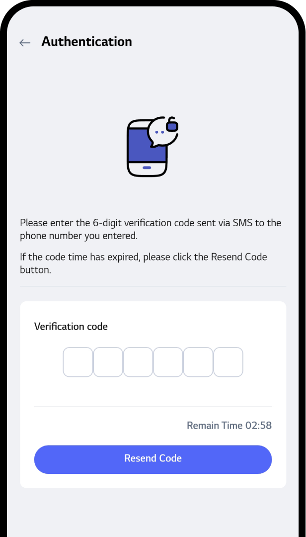 Mobile screen showing step to verify your account