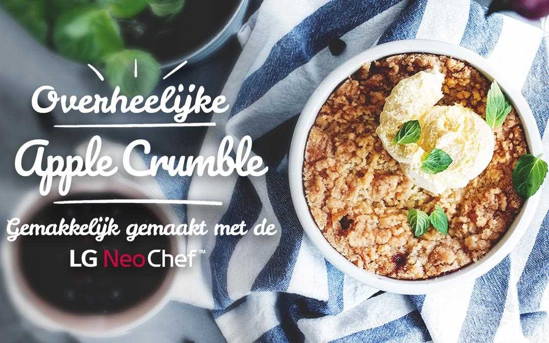 An image of delicious apple crumble baked by lg neochef microwave.