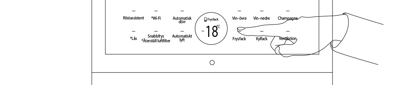 Displayen på LG SIGNATURE:s vinkyl visar kylens olika inställningsmöjligheter.