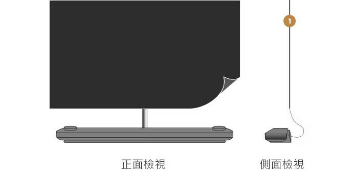 LG SIGNATURE OLED壁畫電視的前端與側面檢視