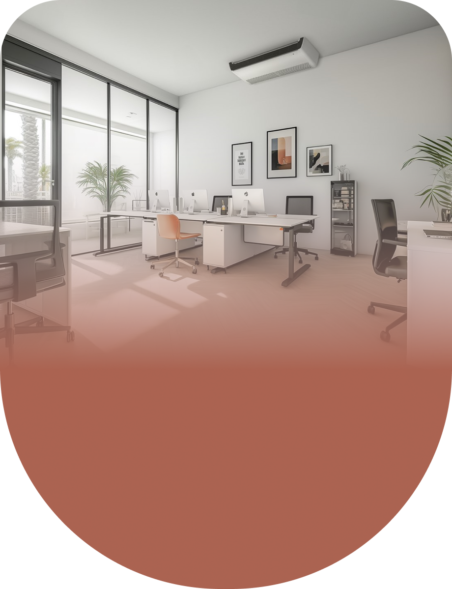 A modern office space with computers, desks and chairs representing LG rental service for office area