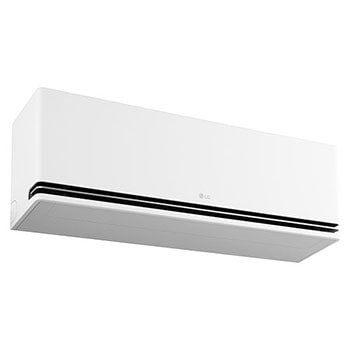 Illustration of LG AI Air technology in a living room with a wall-mounted air conditioner. The system adjusts airflow by sensing room temperature and user location. The accompanying text reads: 'AI Air with radar sensor: AI Air senses room temperature and adjusts airflow based on your location for comfort.'