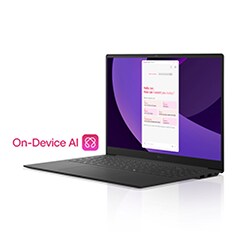 The LG gram with an enlarged screen displaying the 'On-device AI' feature.