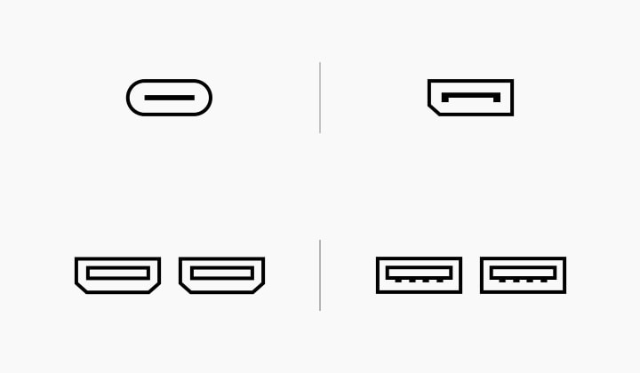 Image pictogramme du port USB Type-C™, DisplayPort, HDMI et USB (Downstream3.0).