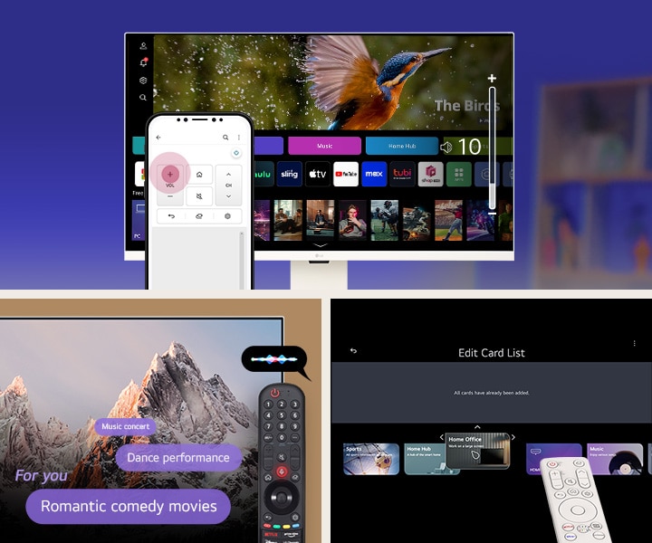 Contrôle du LG MyView Smart Monitor grâce à l'application. / Utilisation de la Magic Remote pour faire fonctionner le LG MyView Smart Monitor avec des commandes vocales./ Modification des séquences de menu à l'aide de la télécommande de LG MyView Smart Monitor.