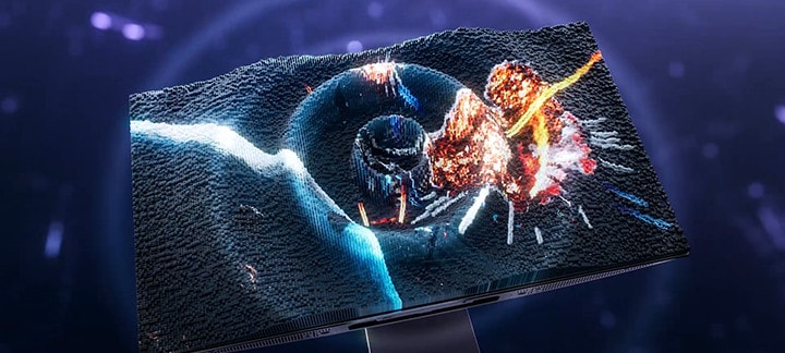 A vibrating monitor screen illustrating the high refresh rates reached by UltraGear OLED monitors