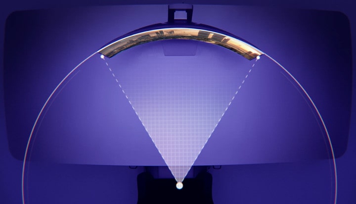 LG UltraGear OLED monitor displaying its curved screen capabilities