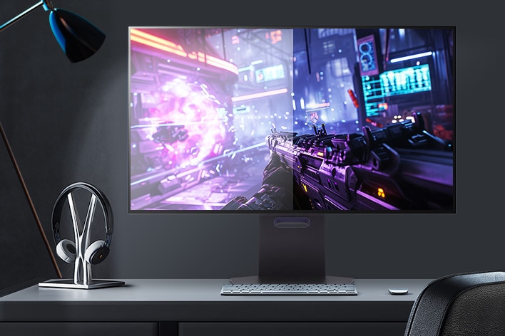 UltraGear OLED monitor showing its anti-glare functionality