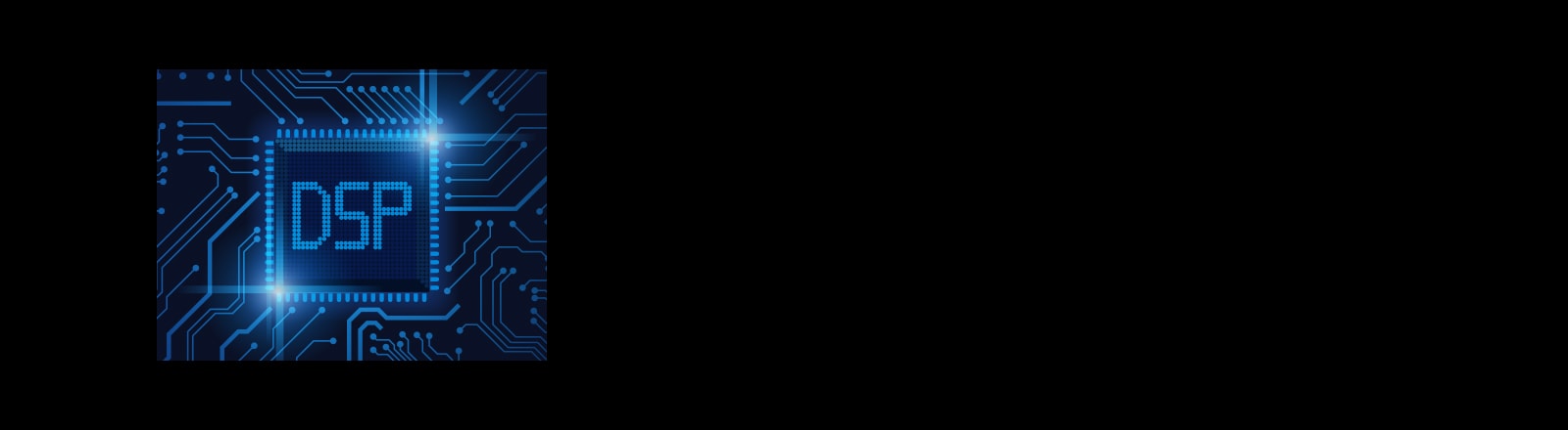 Obrázek polovodičového čipu s textem „DSP“