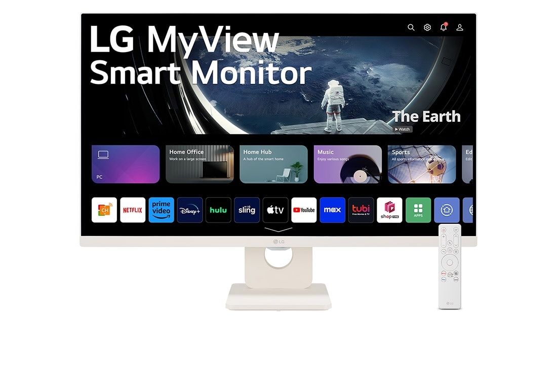 LG 27'' Smart monitor IPS s rozlišením Full HD a systémem webOS, front view with remote control, 27SR50F-W