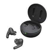 LG Bluetooth bezdrátová sluchátka | Meridian Audio | režim Ambient sound | 3 mikrofony na sluchátkách | UVnano |výdrž baterie až 24 hodin  , Otevřené pouzdro z bočního úhlu 15 stupňů a obě sluchátka leží před ním., TONE-FP8, thumbnail 15