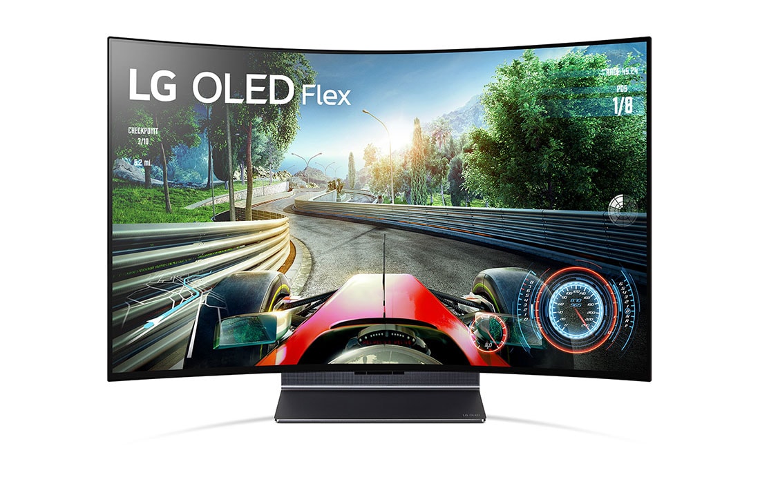 LG 42'' LG OLED Flex, webOS Smart TV, Pohled zepředu na model Flex s plně zakřivenou obrazovkou., 42LX3Q3LA