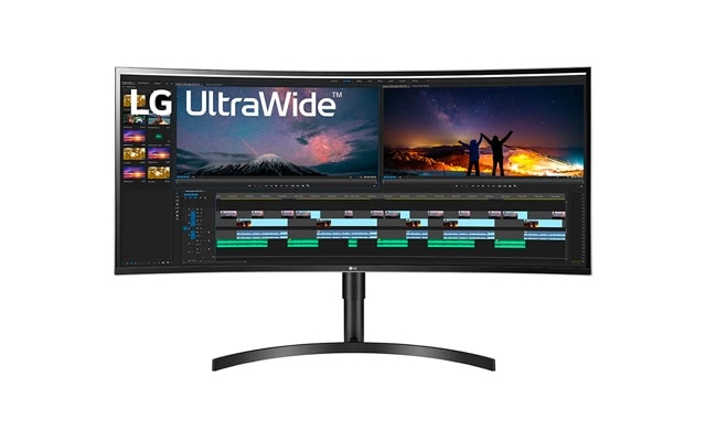 Front view of a 38-inch LG UltraWide curved gaming monitor.