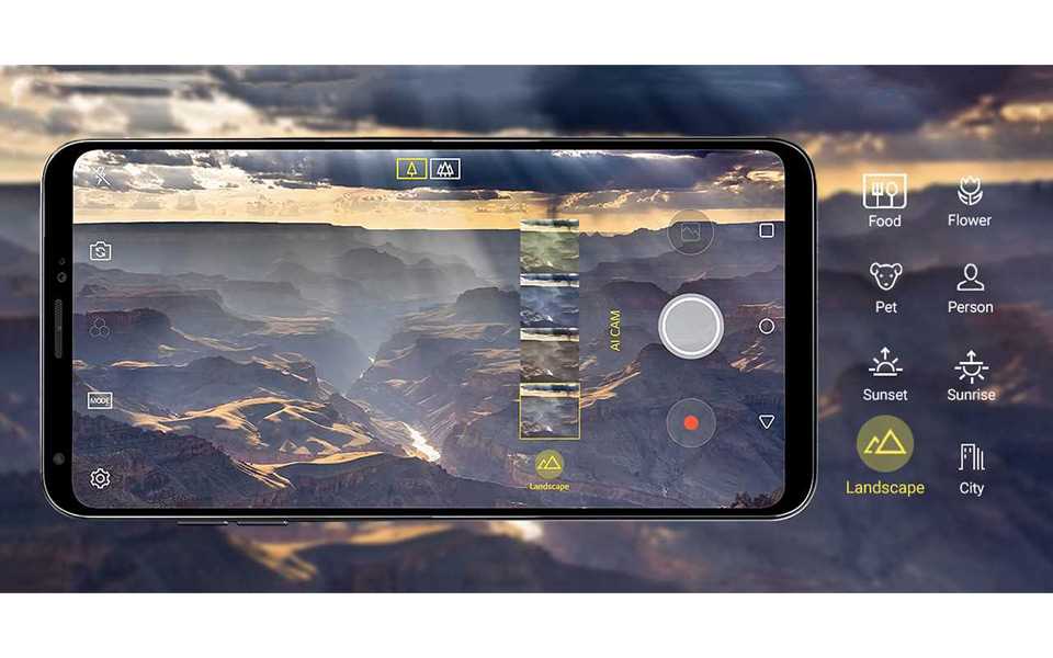 An image of lg v30 demonstrating its new ai cam function. Enabled by android 8.0 oreo software update.
