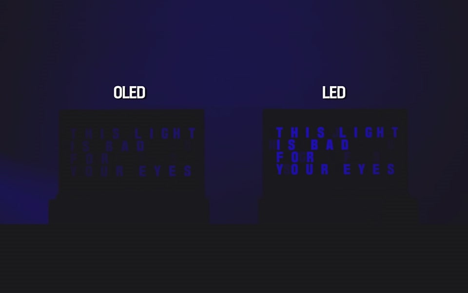 Srovnání ochrany proti modrému světlu u televizorů OLED a LED.