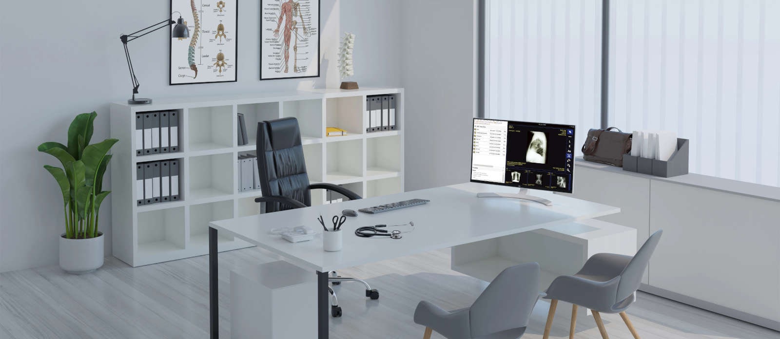Ein 27HJ712C-Monitor steht im Besprechungszimmer auf dem Schreibtisch