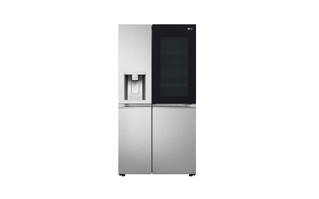 Ein Frontbild des LG instaView Door-in-Door Kühlschranks GSXV91MBAE.
