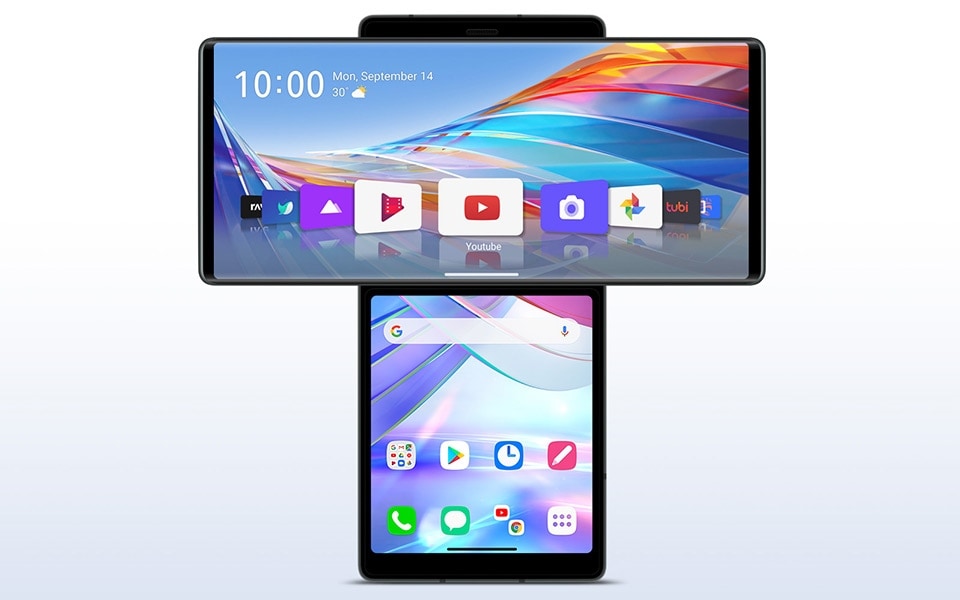 The home screen of the LG WING in swivel mode