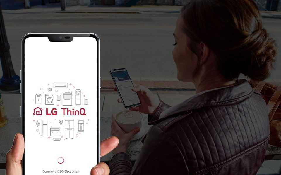 The LG ThinQ app opening on a smartphone