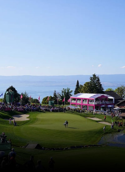 Der Golfplatz des The Amundi Evian Championship aus der Vogelperspektive.