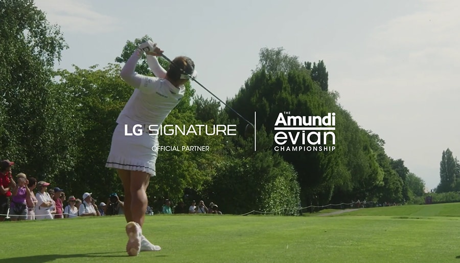 Ein Youtube-Link zu einem 35-sekündigen Werbevideo mit dem Titel „LG SIGNATURE x Amundi Evian Championship“