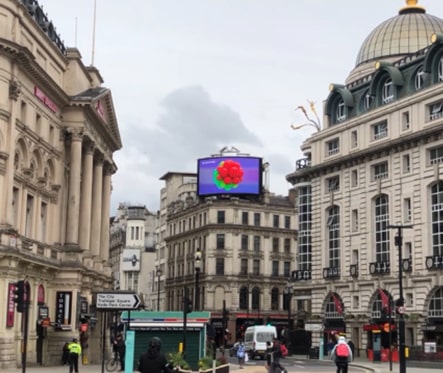 LG SIGNATURE Werbebild auf einer Plakatwand am Piccadilly Circus.