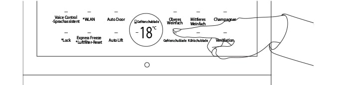 Das Eclipse-Display des LG SIGNATURE Weinkühlschranks zeigt verschiedenste Kühlfunktionen an.