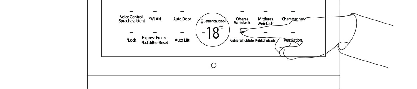 Das Eclipse-Display des LG SIGNATURE Weinkühlschranks zeigt verschiedenste Kühlfunktionen an.