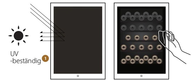 Bei zweimaligem Klopfen auf die Instaview-Tür des LG SIGNATURE Weinkühlschranks wird das verdunkelte Glas transparent.