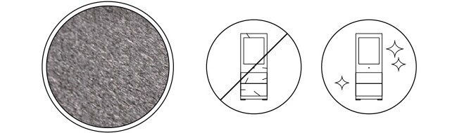 Drei Symbole des LG SIGNATURE Weinkühlschranks, die die Kratzfestigkeit der Oberfläche des Geräts darstellen.