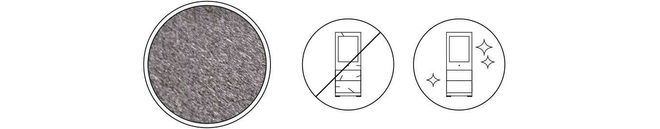 Drei Symbole des LG SIGNATURE Weinkühlschranks, die die Kratzfestigkeit der Oberfläche des Geräts darstellen.