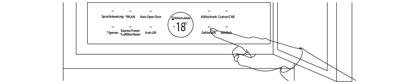 Das Eclipse Display der LG SIGNATURE Kühl-Gefrierkombination zeigt diverse Funktionen für das Gerät zur Auswahl an.