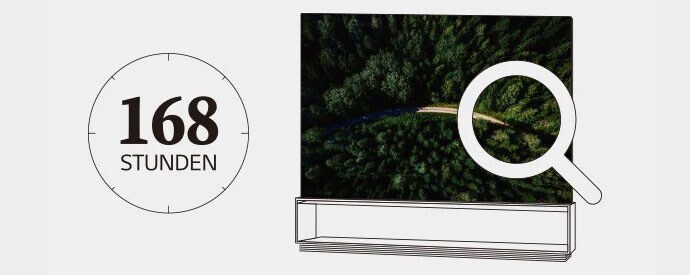 Abbildung, die veranschaulicht, wie LG SIGNATURE OLED TV aufwendig getestet wird, etwa 168 Stunden lang