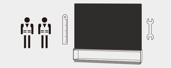 Abbildung zeigt, wie Ingenieure Teile des LG SIGNATURE OLED TV manuell montieren