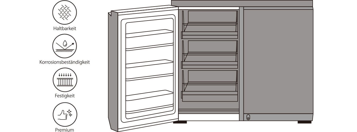 Bild zeigt, dass beim LG SIGNATURE Kühlschrank innen und außen Edelstahl 304 verwendet wird