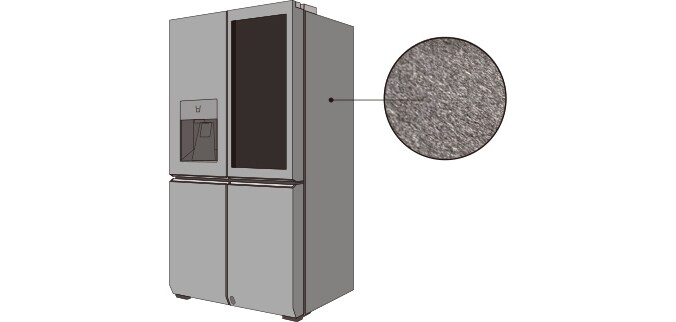 Bild zeigt das verwendete Material des LG SIGNATURE Kühlschranks und erläutert die nondirektionale Bürstentechnik