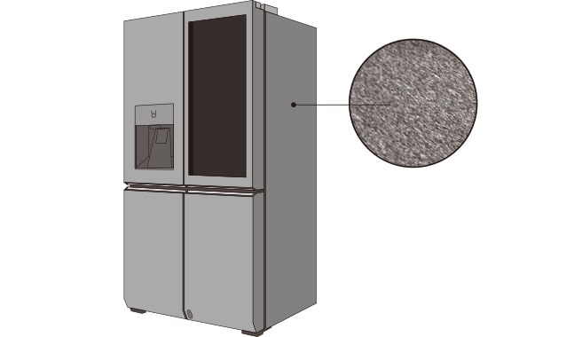 Bild zeigt das verwendete Material des LG SIGNATURE Kühlschranks und erläutert die nondirektionale Bürstentechnik