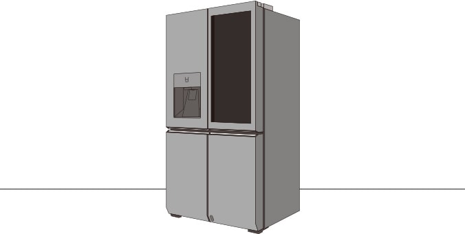 Ein Infografik-Bild des LG SIGNATURE Kühlschranks, das die Größe des gesamten Produktaufbaus zeigt