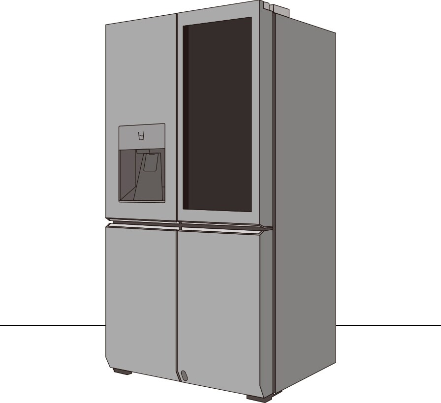 Ein Infografik-Bild des LG SIGNATURE Kühlschranks, das die Größe des gesamten Produktaufbaus zeigt