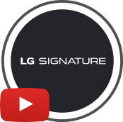 Das LG SIGNATURE Logo auf schwarzem Hintergrund, umgeben von einem Kreis mit dem YouTube-Logo.