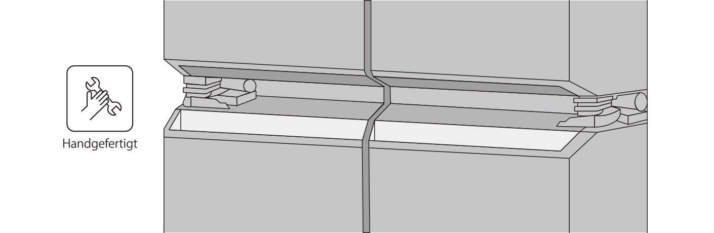 Die Abbildung zeigt, dass der Griff des LG SIGNATURE Kühlschranks aus Aluminium besteht