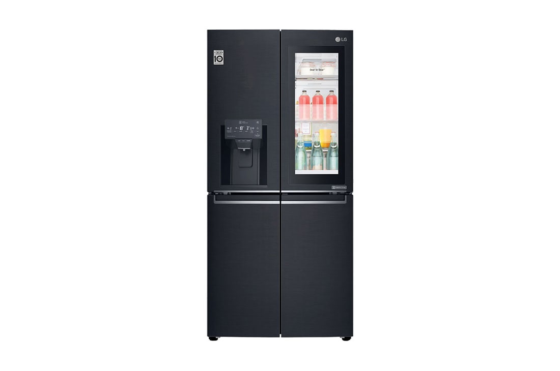 LG 508L InstaView Door in Door French Door (Matte Black) ) - Energiklasse F, Vand-/isdispenser med vandtilkobling og Smart Diagnosis™ med Wi-Fi, GMX844MCKV