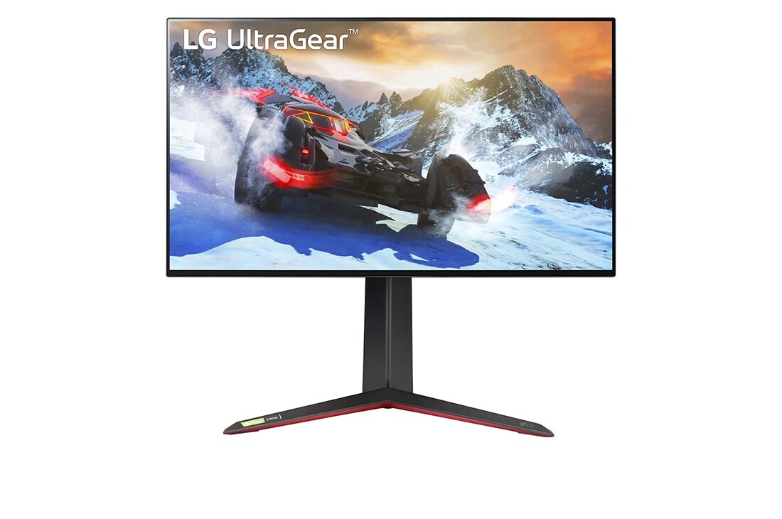 LG 27'' UHD 4K UltraGear™ Nano IPS 1ms (GtG) Gaming Monitor understøttet 4K og 120 Hz fra HDMI 2.1, vist forfra, 27GP95R-B