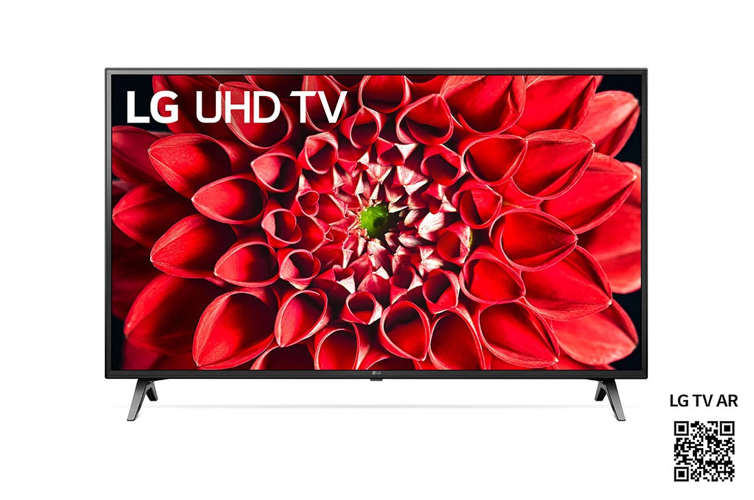 LG UN71 43 inch 4K Smart UHD TV, set forfra med indlejret billede, 43UN71006LB