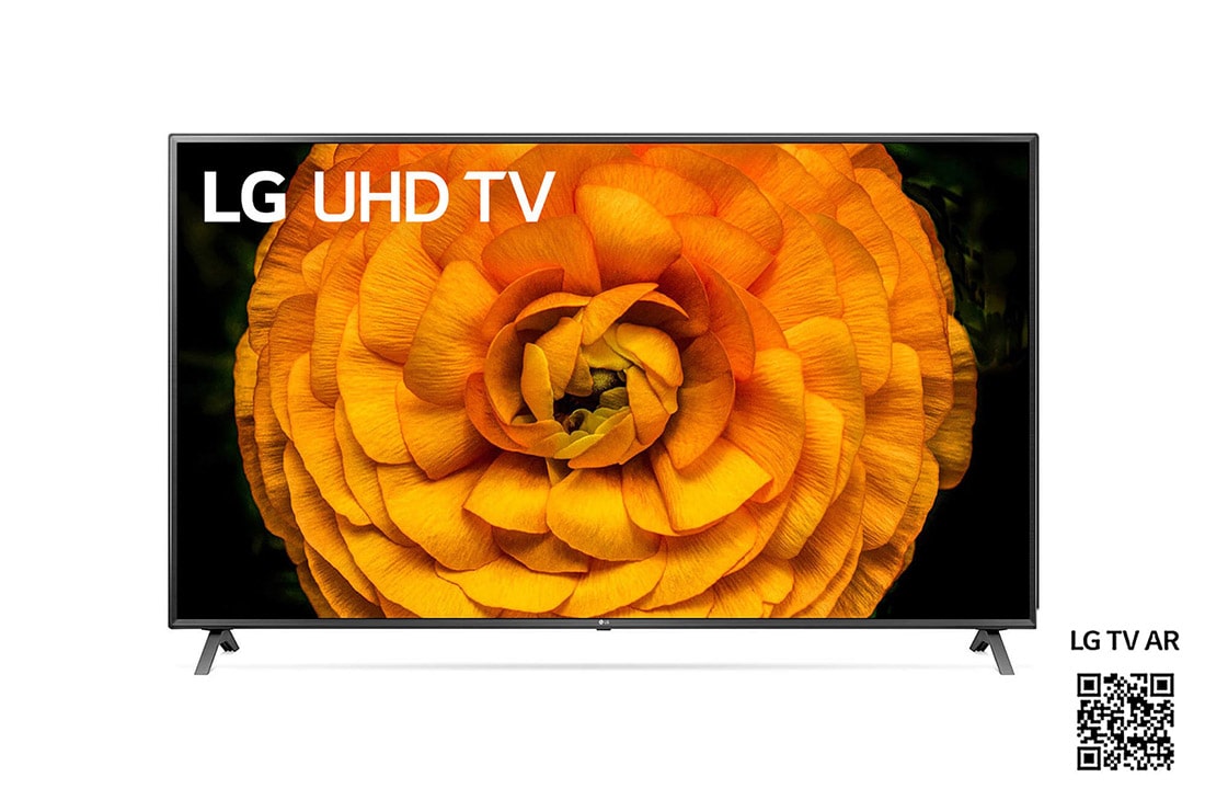 LG UN85 86 inch 4K Smart UHD TV, set forfra med indlejret billede, 86UN85006LA