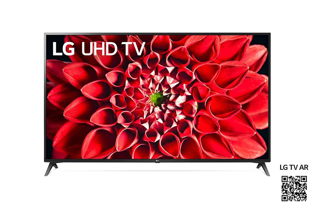 LG UN71 70 inch 4K Smart UHD TV, set forfra med indlejret billede, 70UN71006LA