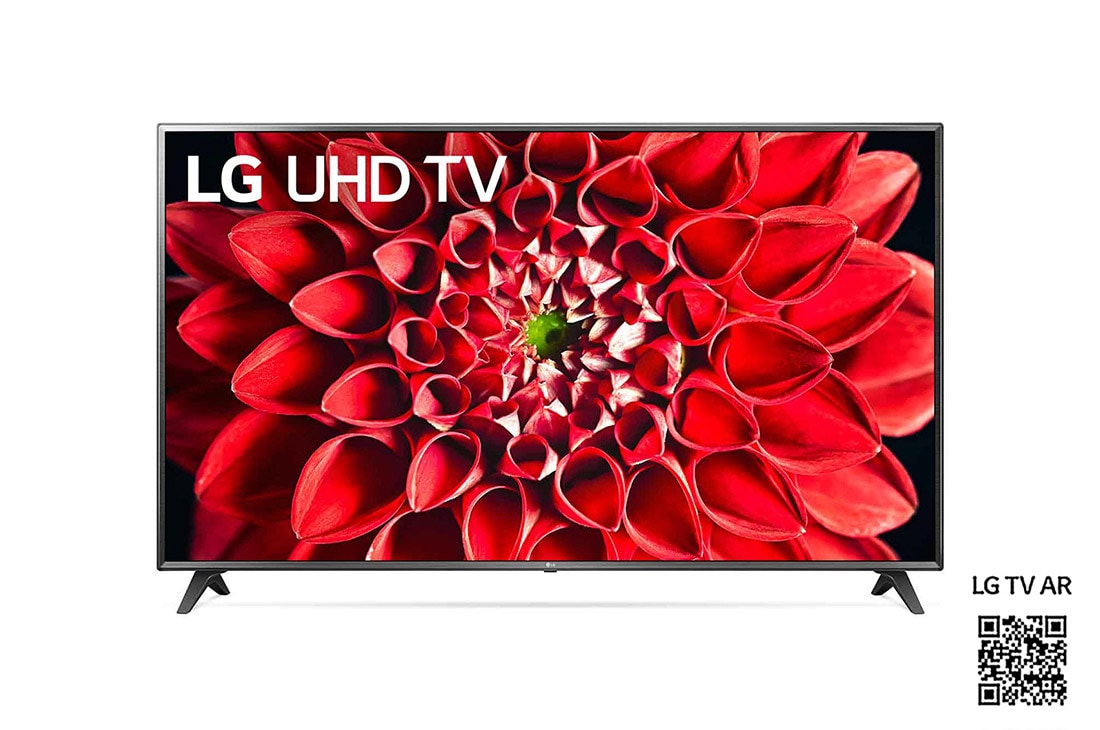 LG UN71 75 inch 4K Smart UHD TV, set forfra med indlejret billede, 75UN71006LC