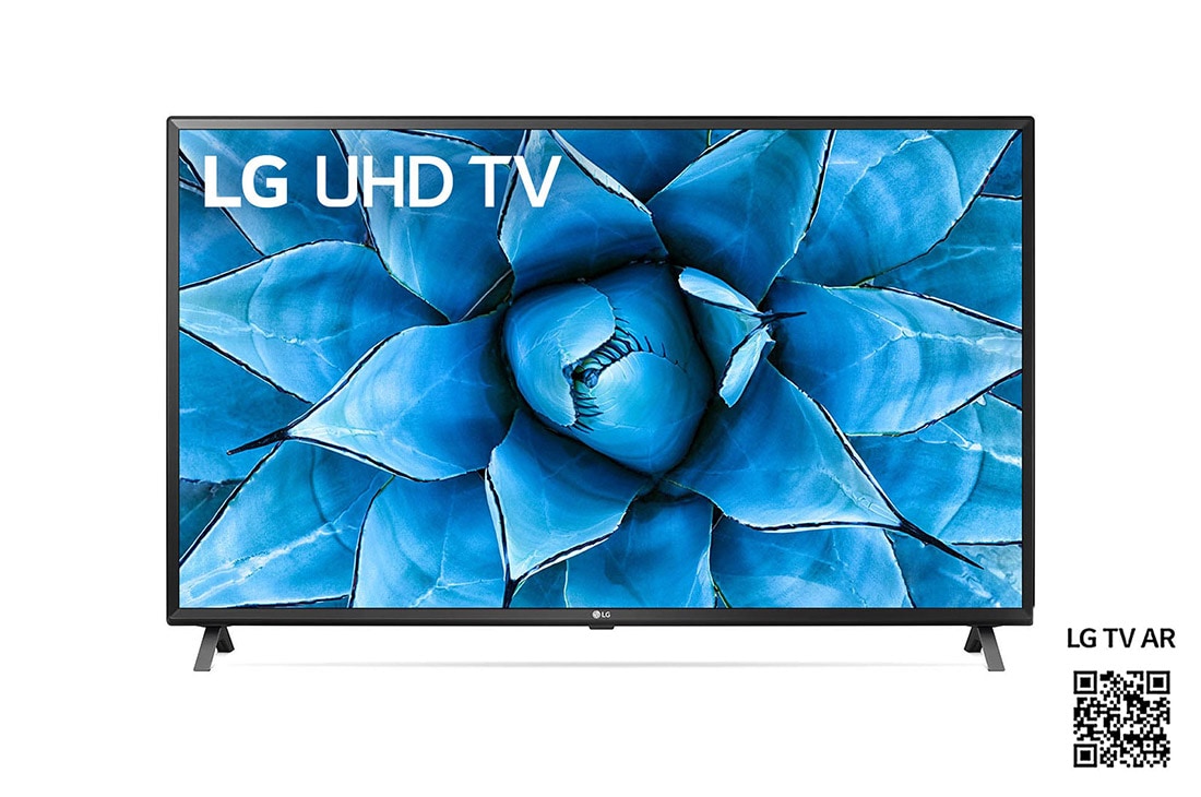LG UN73 49 inch 4K Smart UHD TV, set forfra med indlejret billede, 49UN73006LA