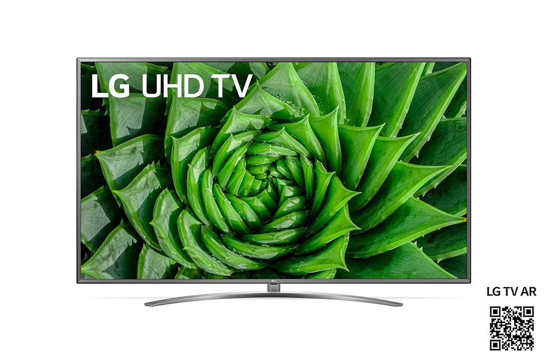 LG UN81 75 inch 4K Smart UHD TV, set forfra med indlejret billede, 75UN81006LB
