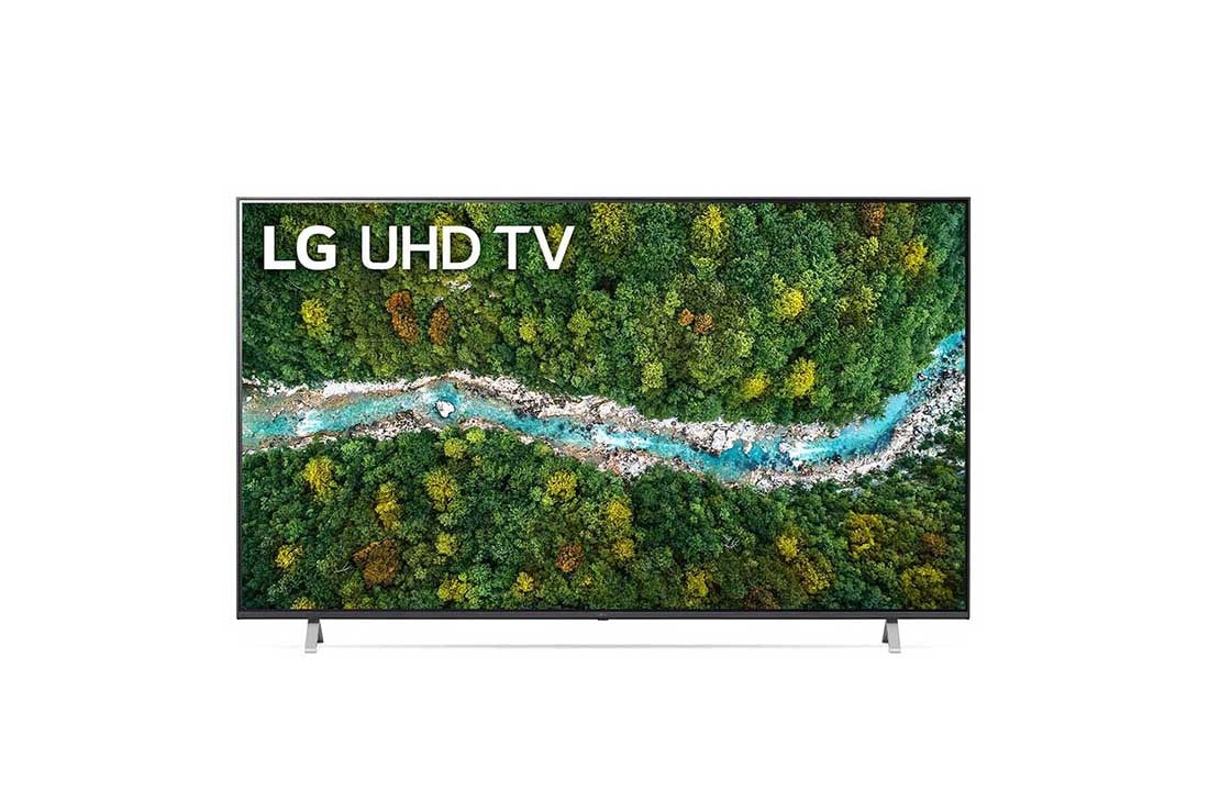 LG UP77 70'' 4K Smart UHD TV, vist forfra med infill-billede, 70UP77006LB